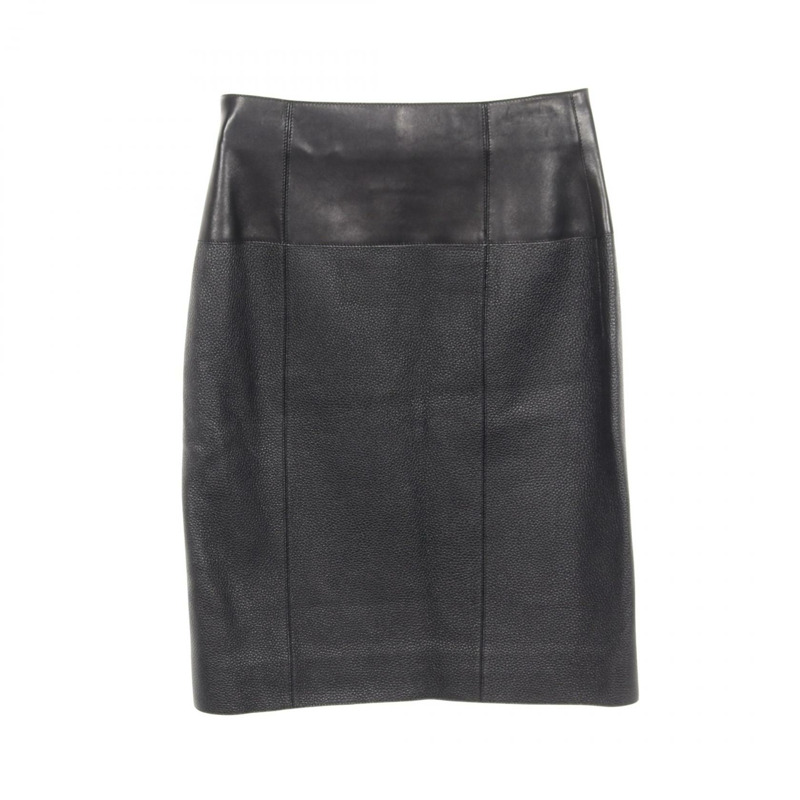 愛馬仕 Sellier 紐扣半身裙緊身皮裙 #36 黑色二手女款-1