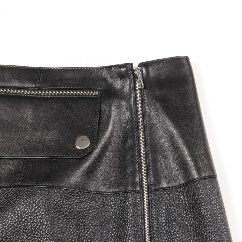 愛馬仕 Sellier 紐扣半身裙緊身皮裙 #36 黑色二手女款-4