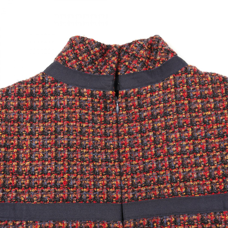 香奈兒 COCO 標誌紐帶連身裙 P52748V39161 羊毛 海軍藍 紅色 #42 二手 女士 CC-4