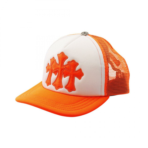 鉻心卡車司機墓園十字貼片帽，聚酯纖維材質，橘白相間，二手男款
