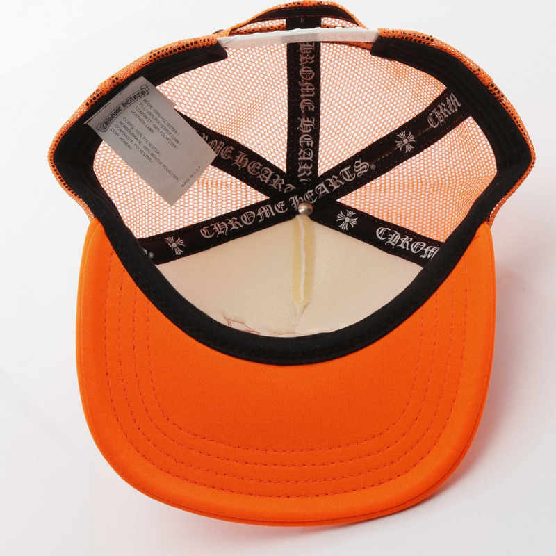 鉻心卡車司機墓園十字貼片帽，聚酯纖維材質，橘白相間，二手男款-2