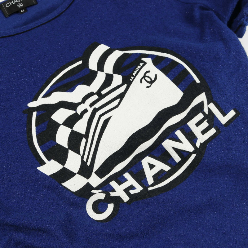 香奈兒 LA PAUSA 早春度假系列 T 卹上衣 純棉 藍色 黑色 二手 女款 #42-8