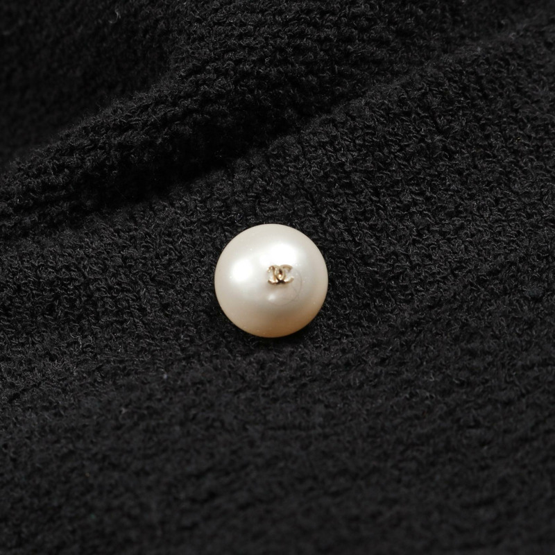 香奈兒 COCO 標誌人造珍珠紐帶連身裙 P74602k10722 棉質 黑色 #38 CC-8