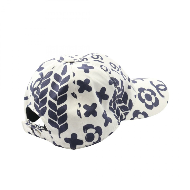 香奈兒 COCO 標誌帆布帽 白色 海軍藍 二手 女士-1