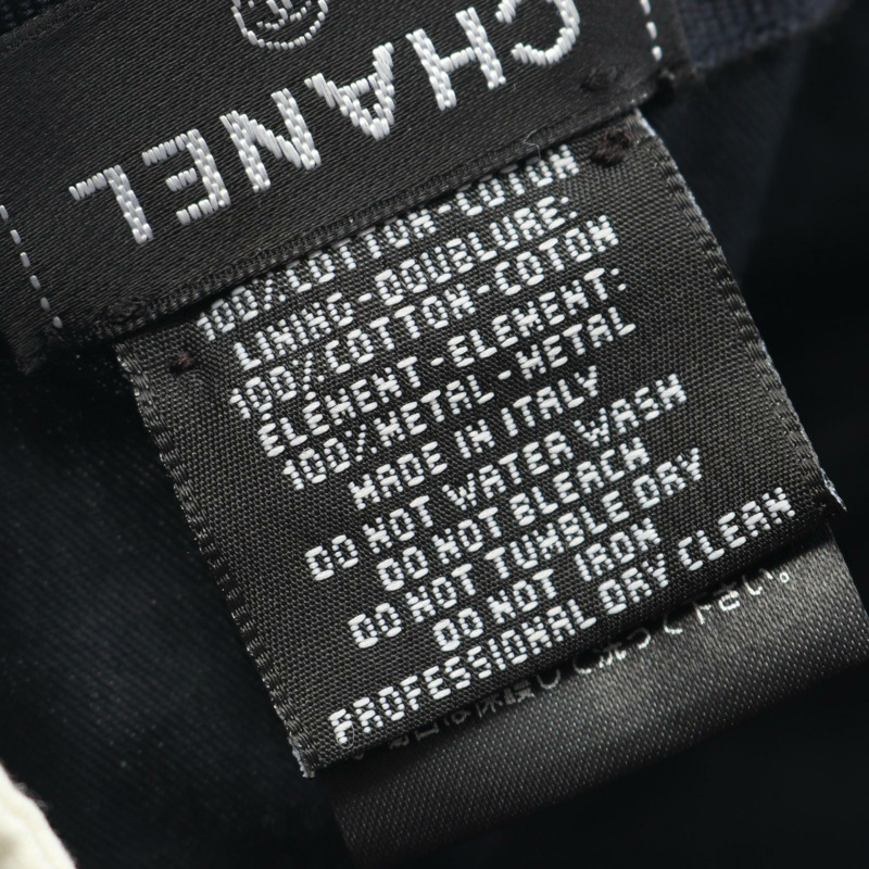 香奈兒 COCO 標誌帆布帽 白色 海軍藍 二手 女士-4