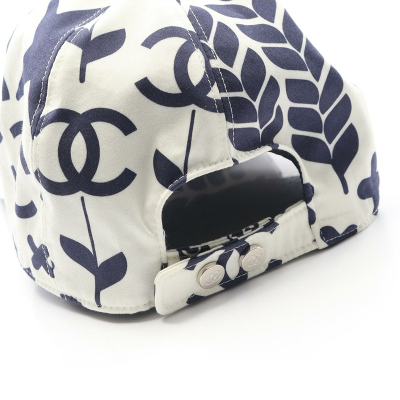 香奈兒 COCO 標誌帆布帽 白色 海軍藍 二手 女士-6