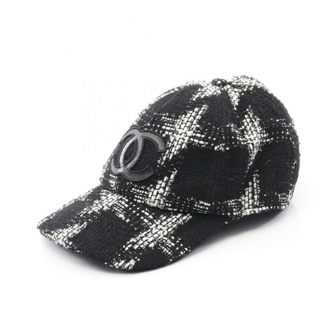 香奈兒 COCO 標誌帽，黑色/白色，二手女款