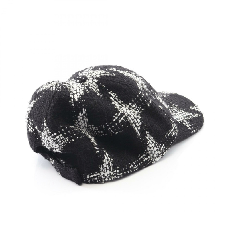 香奈兒 COCO 標誌帽,黑色/白色,二手女款-1