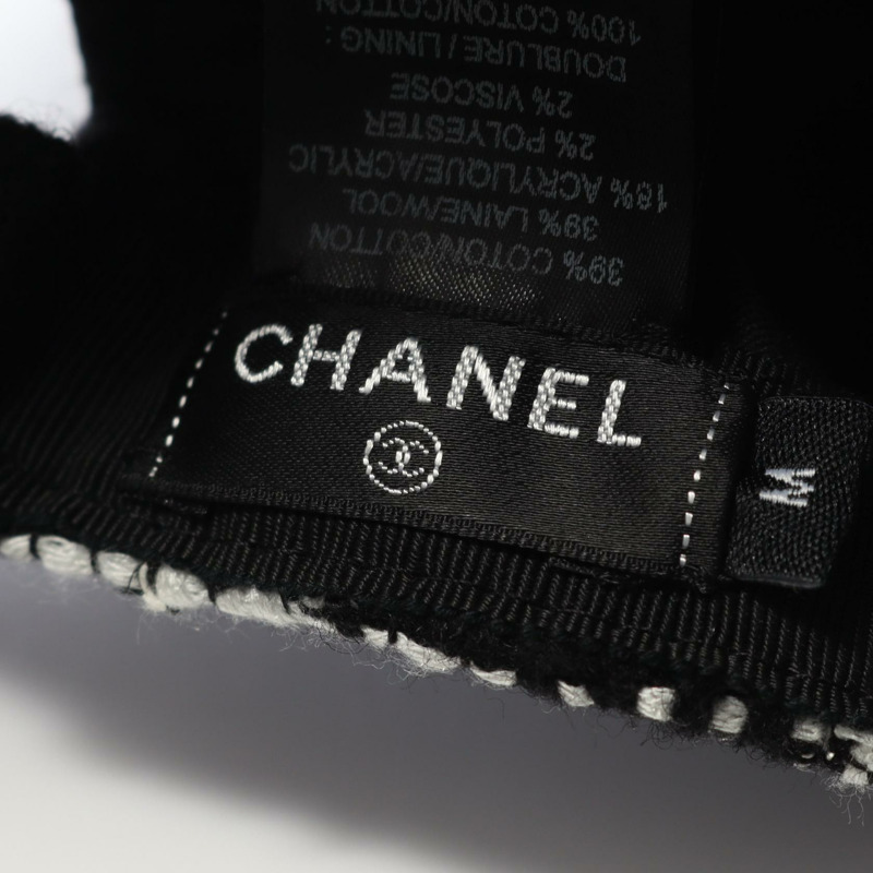 香奈兒 COCO 標誌帽,黑色/白色,二手女款-3