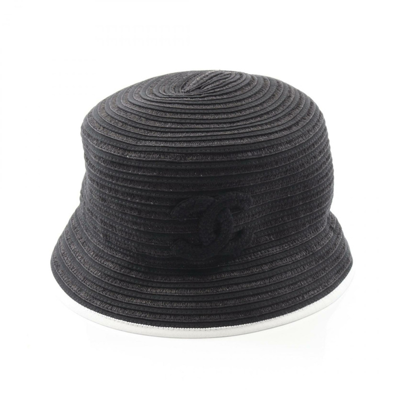 香奈兒 COCO 標誌女式帽子，62厘米，黑色/白色，二手。-0