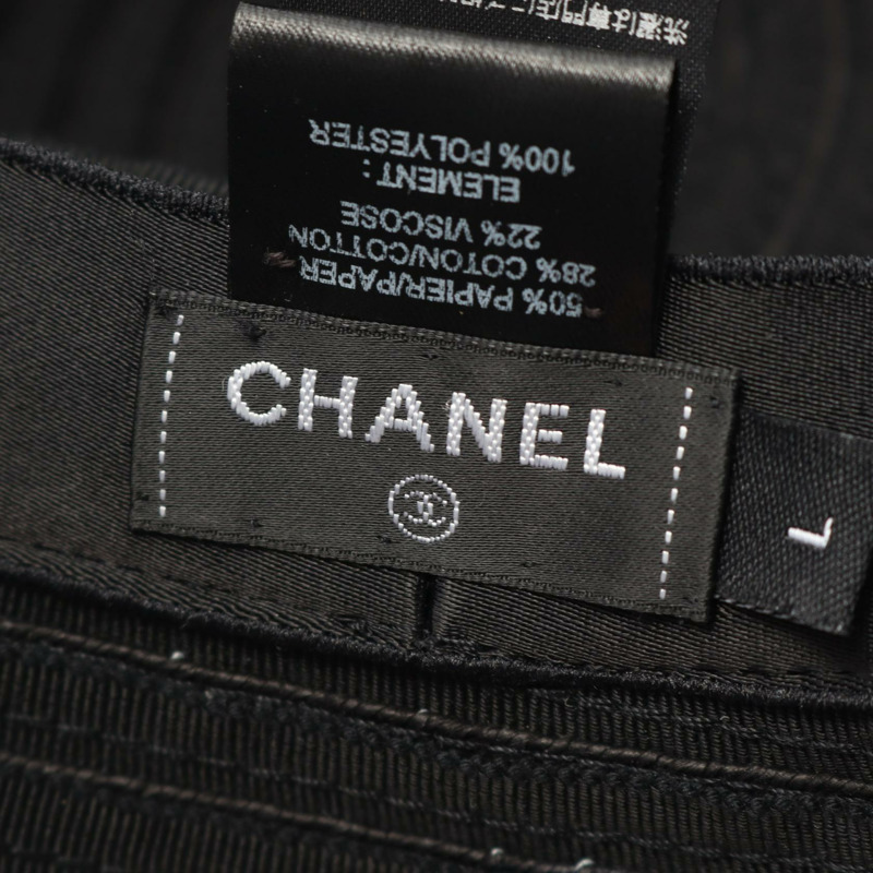 香奈兒 COCO 標誌女式帽子，62厘米，黑色/白色，二手。-3