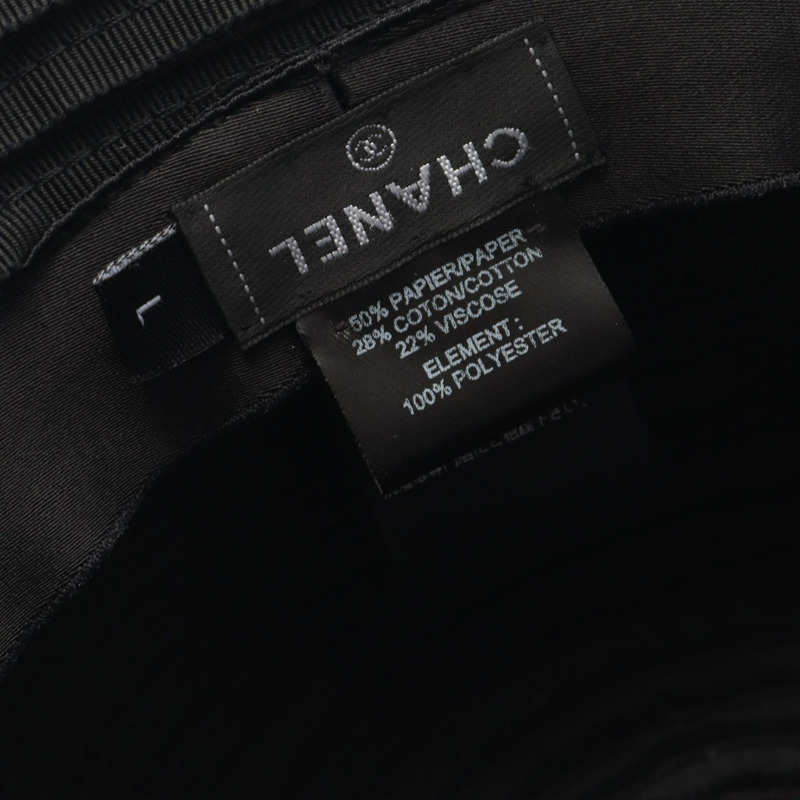 香奈兒 COCO 標誌女式帽子，62厘米，黑色/白色，二手。-4