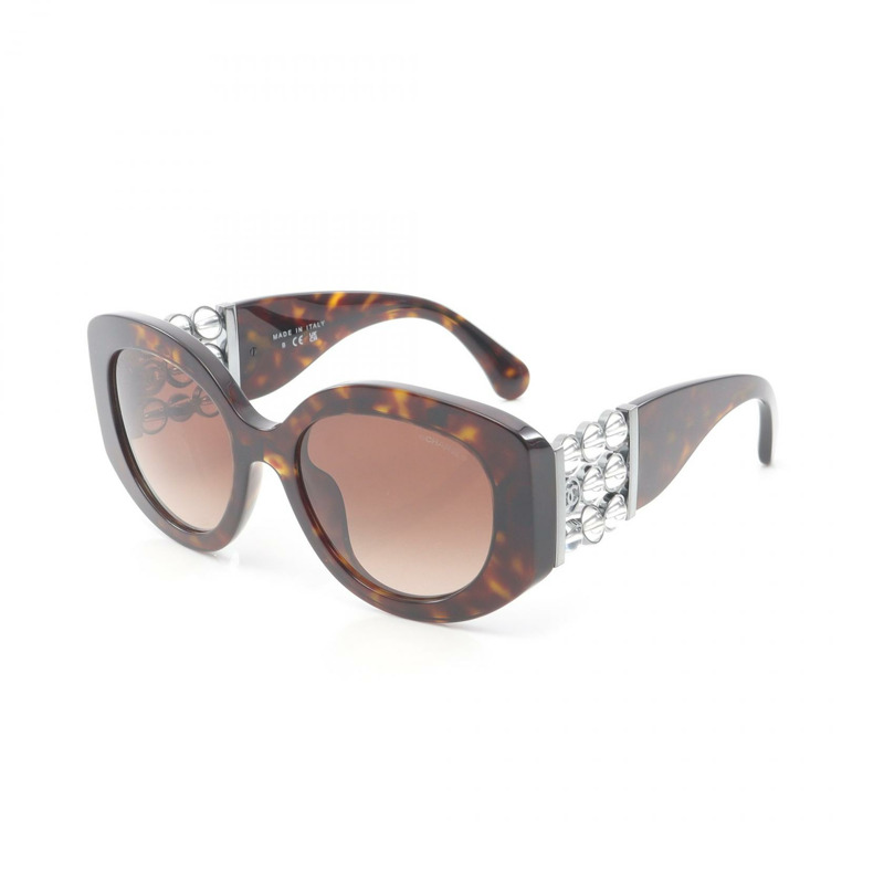 香奈兒 (CHANEL) 橢圓形眼鏡 COCO 標誌太陽眼鏡 5543-A 塑膠棕色二手女款-1