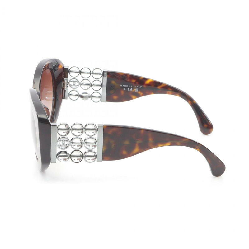 香奈兒 (CHANEL) 橢圓形眼鏡 COCO 標誌太陽眼鏡 5543-A 塑膠棕色二手女款-2