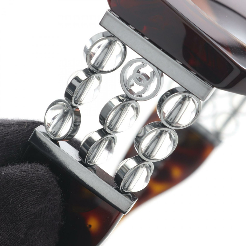 香奈兒 (CHANEL) 橢圓形眼鏡 COCO 標誌太陽眼鏡 5543-A 塑膠棕色二手女款-5