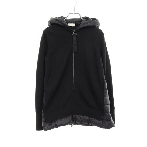 MONCLER 羊毛尼龍黑色開襟羊毛連帽衫 S 碼 9487700 二手女款