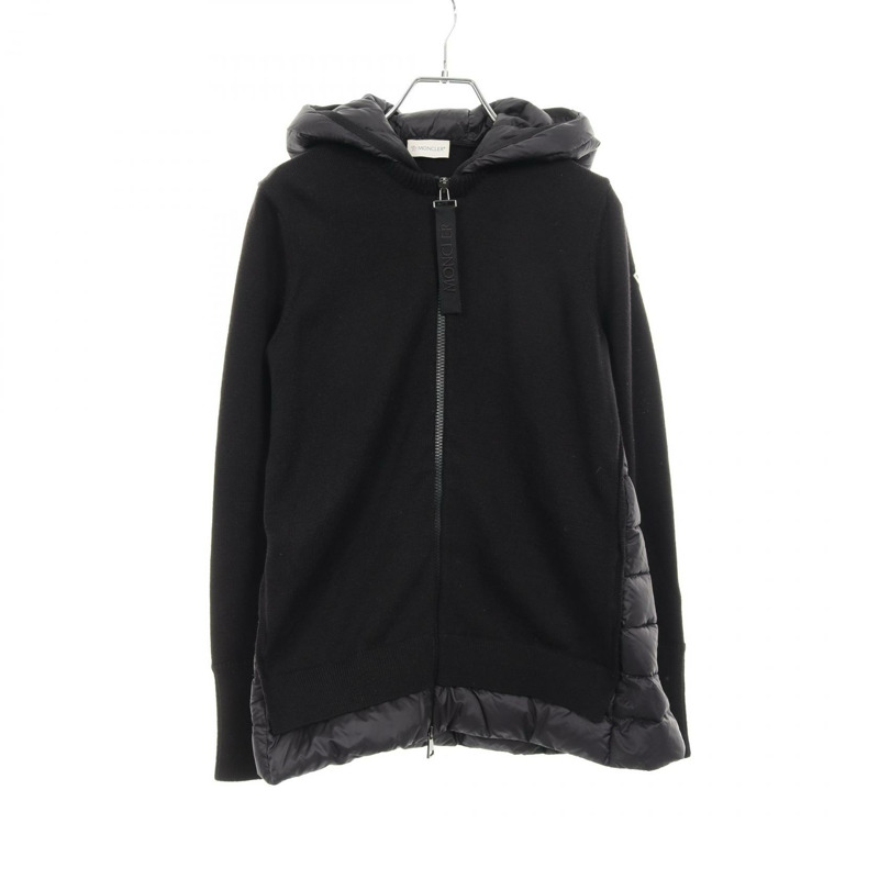 MONCLER 羊毛尼龍黑色開襟羊毛連帽衫 S 碼 9487700 二手女款-0