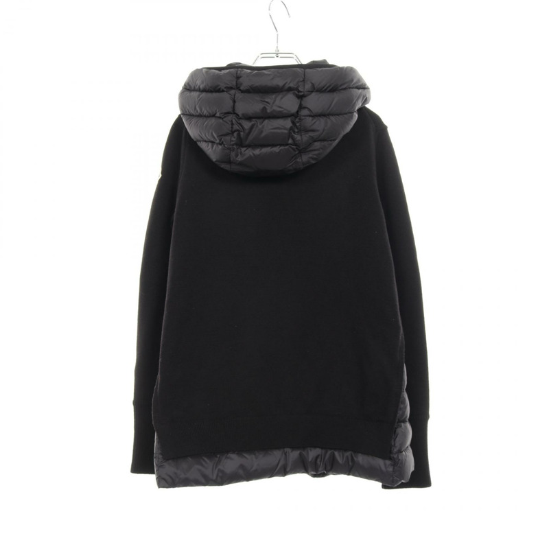 MONCLER 羊毛尼龍黑色開襟羊毛連帽衫 S 碼 9487700 二手女款-1