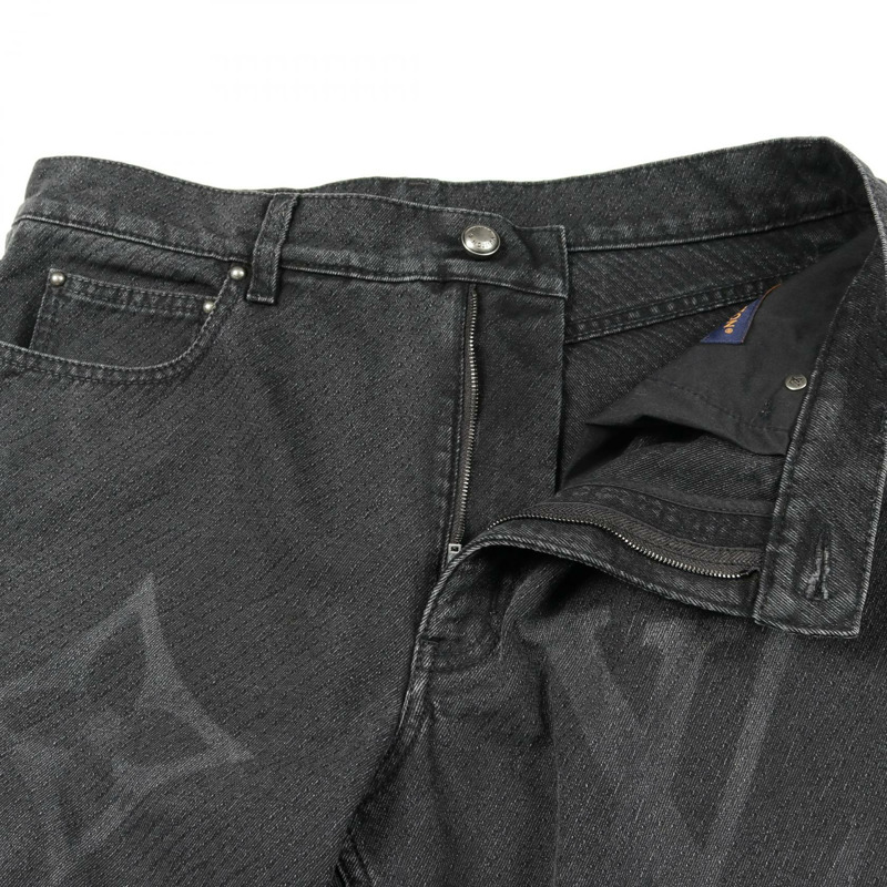 路易威登 Monogram 花卉圖案牛仔褲 HSD15W 純棉黑色二手男款 #32-5