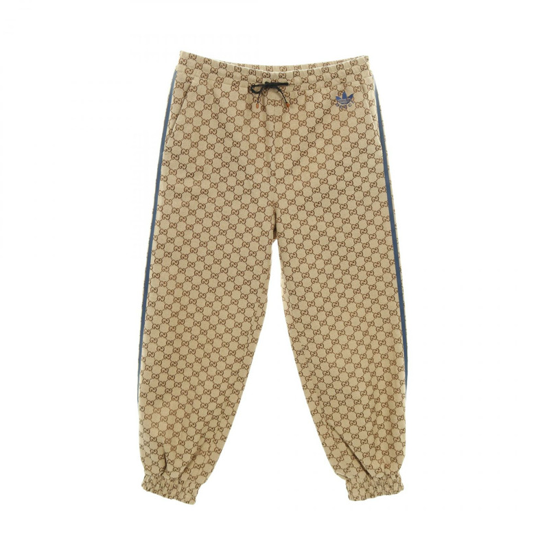 GUCCI adidas 三線 GG 帆布運動褲,棉質,米色,二手,男款 #46-0