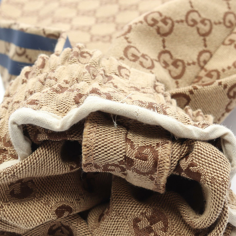 GUCCI adidas 三線 GG 帆布運動褲,棉質,米色,二手,男款 #46-7