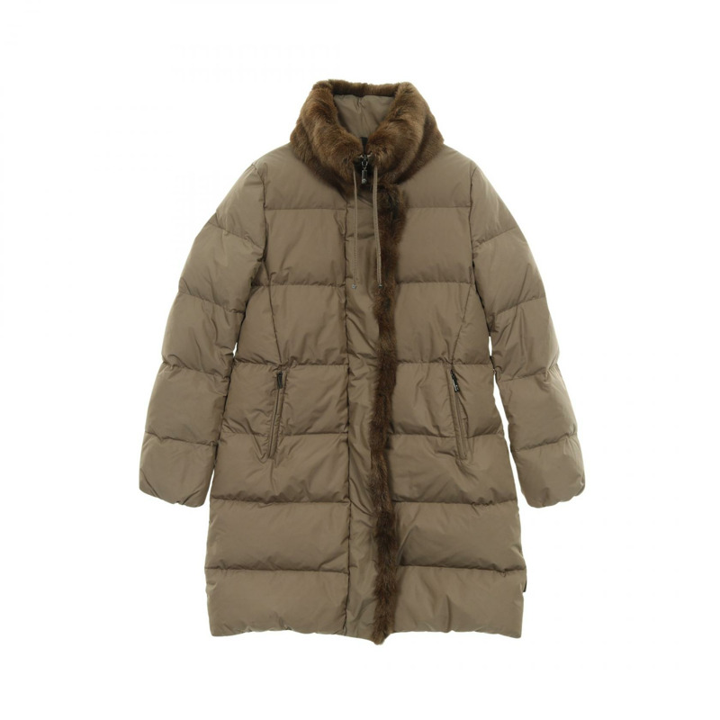 MONCLER CLEMATITE 羽絨外套 聚酯纖維/毛皮 卡其色 二手 女款-0