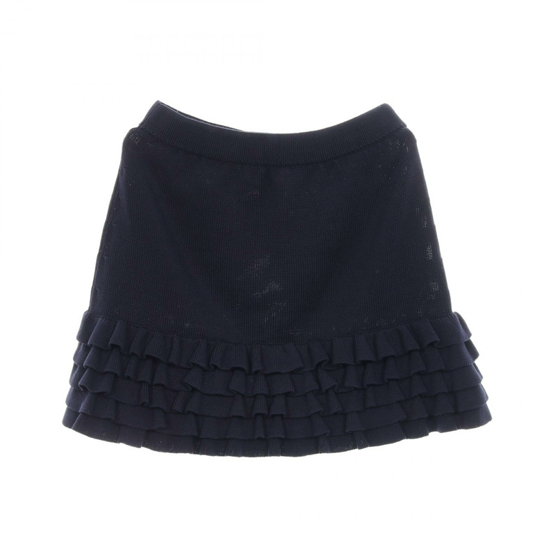 香奈兒 COCO 標誌連結迷你荷葉邊半身棉質海軍藍二手女裝 #38-1