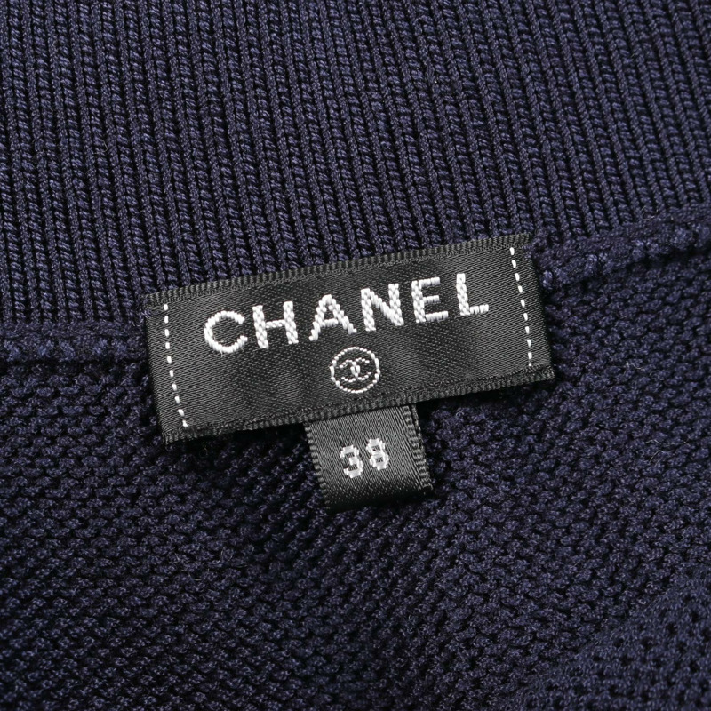 香奈兒 COCO 標誌連結迷你荷葉邊半身棉質海軍藍二手女裝 #38-2