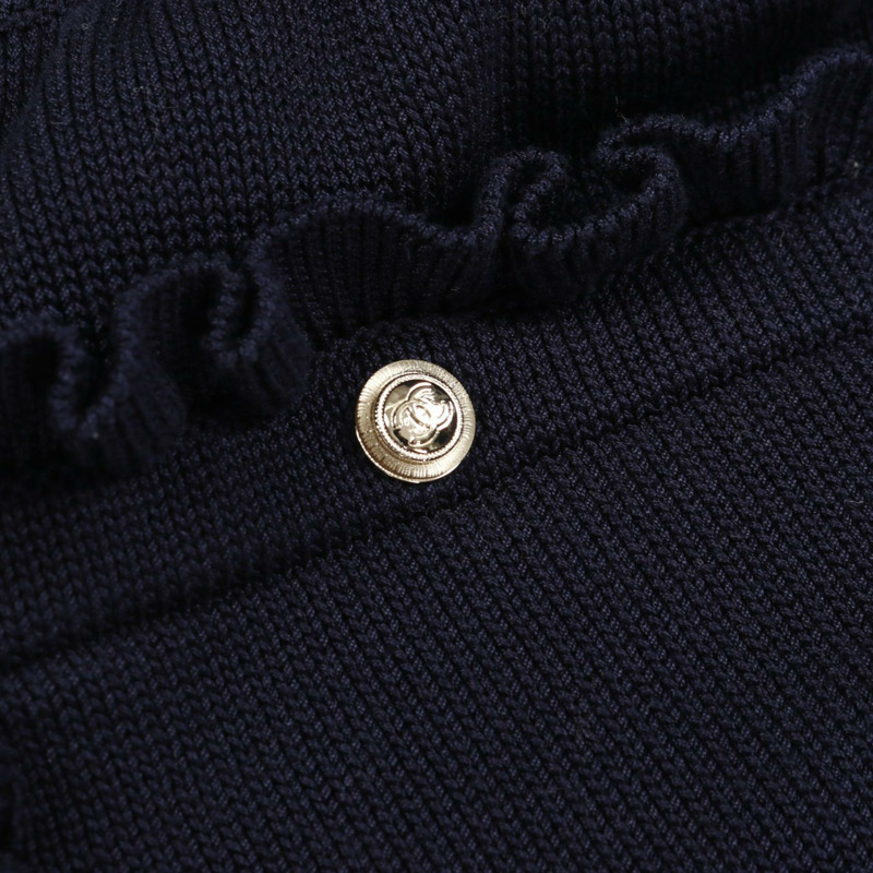 香奈兒 COCO 標誌連結迷你荷葉邊半身棉質海軍藍二手女裝 #38-7