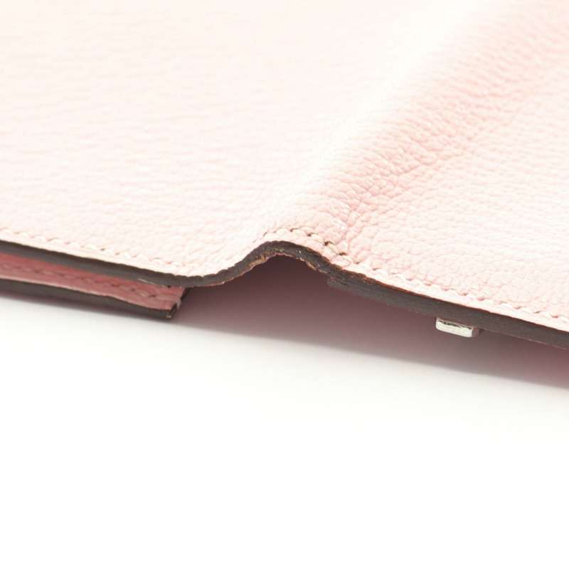 愛馬仕 Bearn Soufflet 雙折皮夾，山羊皮，粉紅色玫瑰櫻花圖案，二手，銀色五金-6