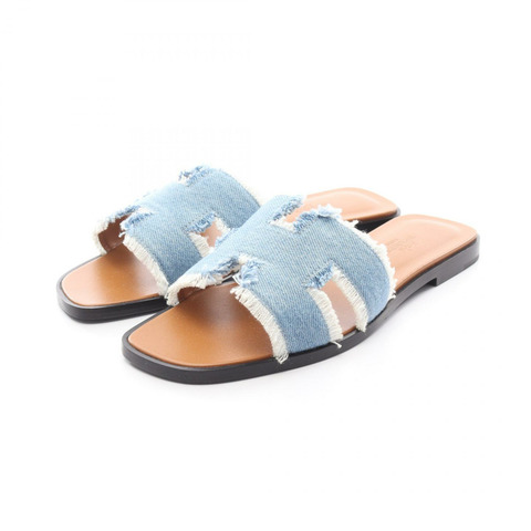 愛馬仕 Oran 穆勒涼鞋 #37 241060Z 牛仔藍 二手 女款