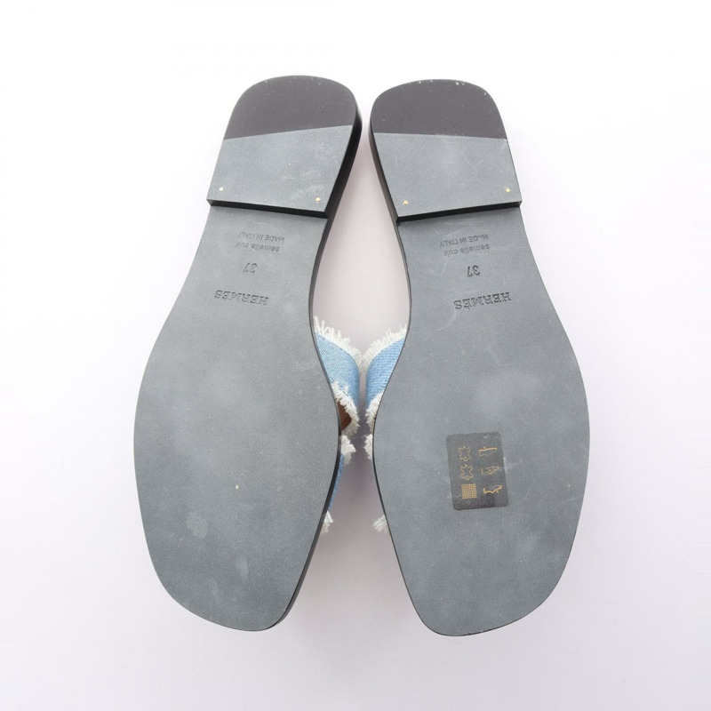 愛馬仕 Oran 穆勒涼鞋 #37 241060Z 牛仔藍 二手 女款-3