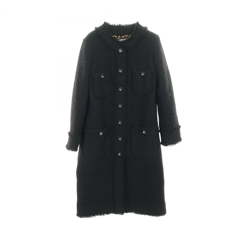 DOLCE & GABBANA DG 標誌紐扣單排扣粗花呢外套 其他外套 羊毛 黑色 二手 女款-0