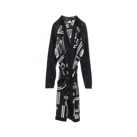 愛馬仕 Twillaine En Desordre Finesse 長版開襟衫 #34 4E2831DQ 絲綢 黑色 二手