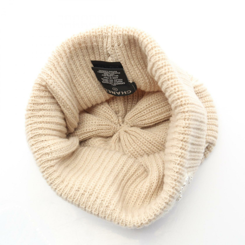 香奈兒羊絨針織帽 米色 二手 女士-2