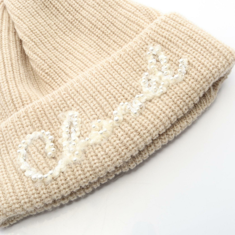 香奈兒羊絨針織帽 米色 二手 女士-4