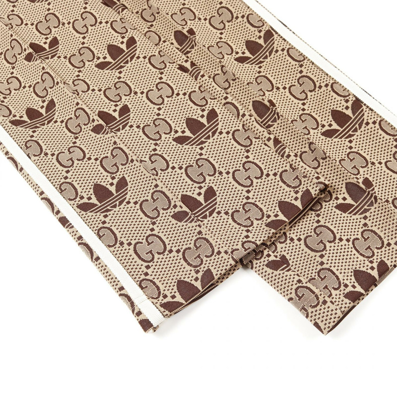 GUCCI x Adidas GG 三葉草提花長褲,聚酯纖維,米色/棕色,二手男款-4