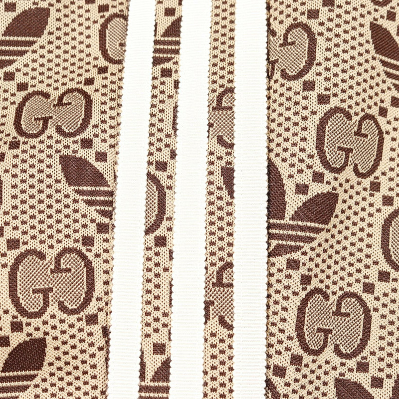 GUCCI x Adidas GG 三葉草提花長褲,聚酯纖維,米色/棕色,二手男款-5