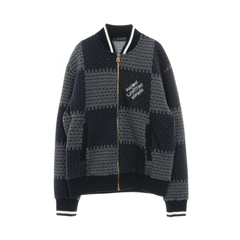 路易威登 Damier 絎縫拉鍊短款夾克，棉質，海軍藍，二手，男款 XS 碼