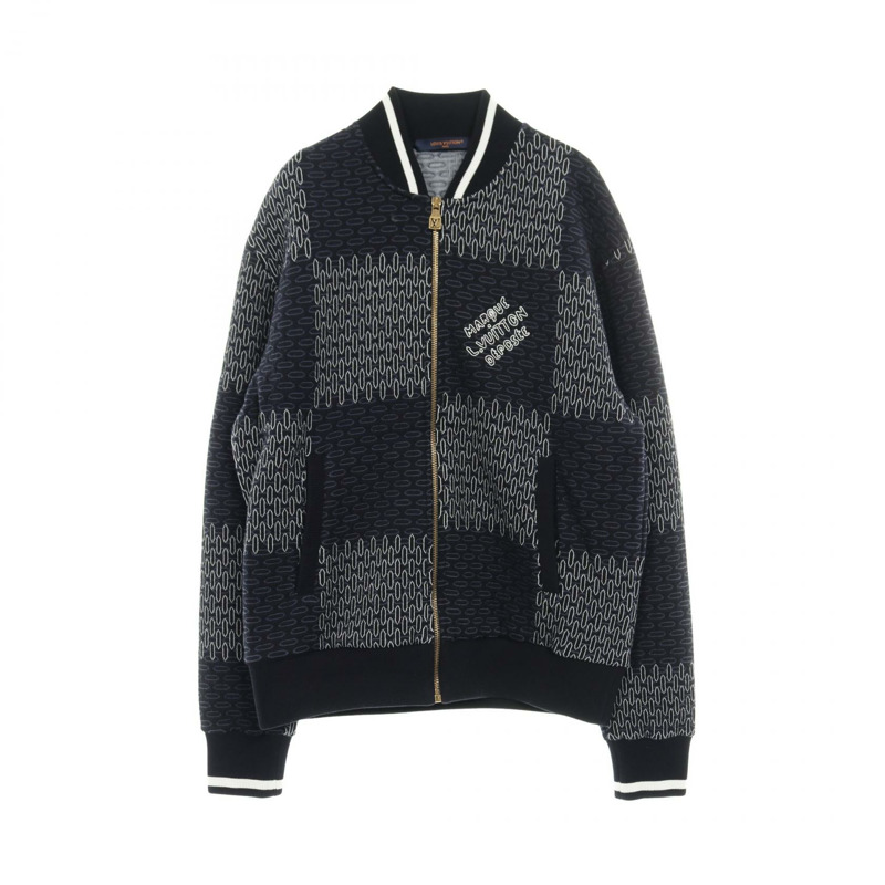 路易威登 Damier 絎縫拉鍊短款夾克，棉質，海軍藍，二手，男款 XS 碼-0