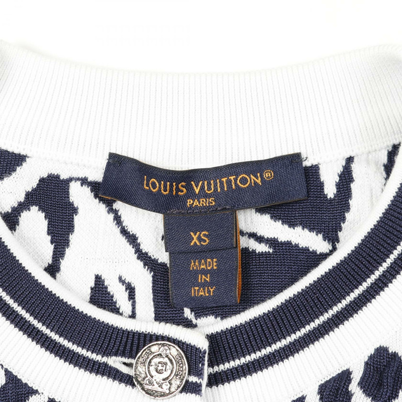 路易威登開襟羊毛衫 #XS 棉絲混紡 白色 海軍藍 二手 女士-2
