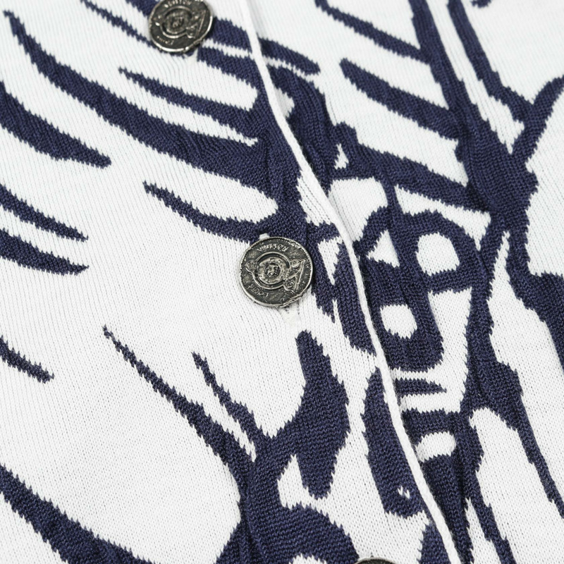 路易威登開襟羊毛衫 #XS 棉絲混紡 白色 海軍藍 二手 女士-5