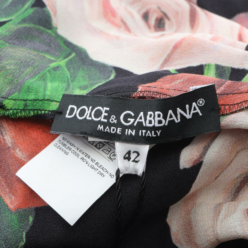DOLCE & GABBANA 女士絲質長裙,黑色、粉紅色、紅色玫瑰圖案,二手,編號 42-2