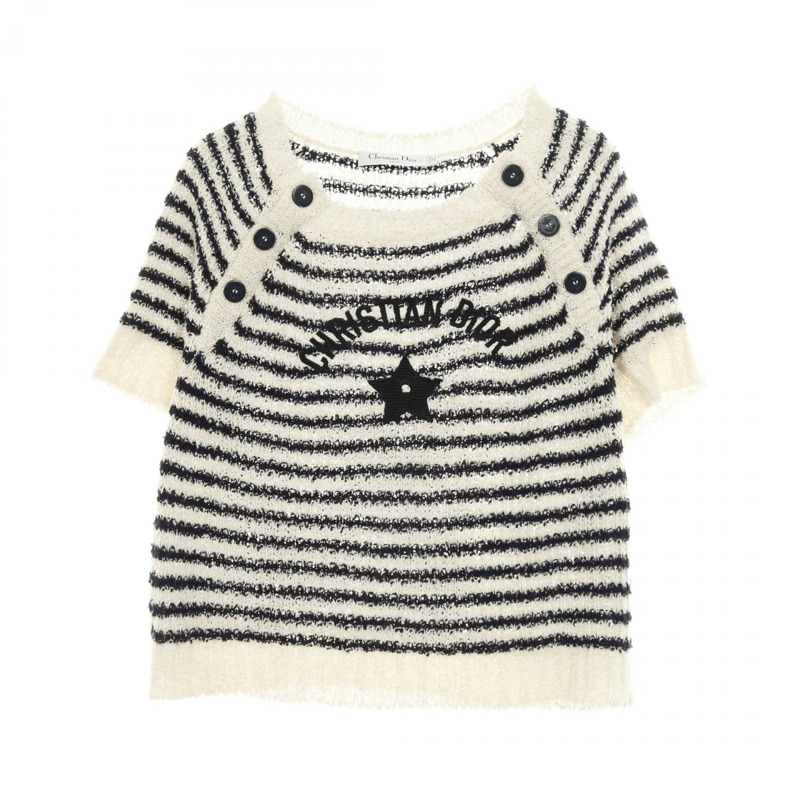 Christian Dior Marineriere 針織毛衣 #34 棉絲混紡 米色 海軍藍 二手 女款-0