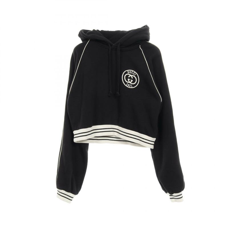 GUCCI Logo 連帽衫，純棉材質，黑白配色，M 碼，二手女款-0