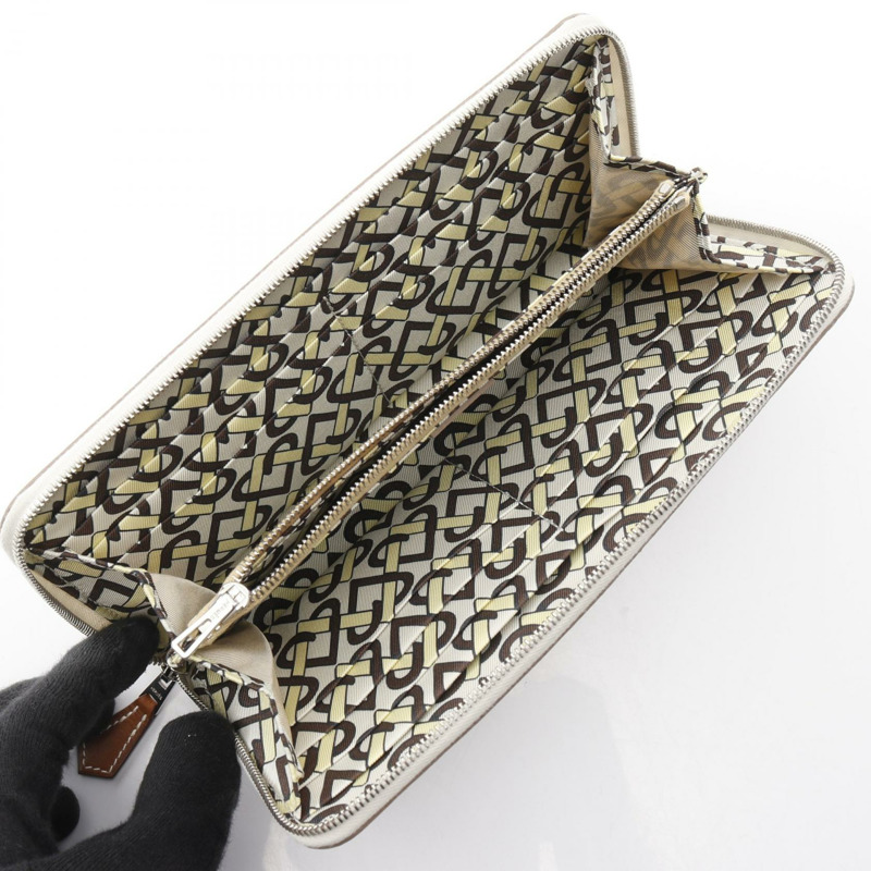 愛馬仕 Azap Silk In Around 拉鍊長皮夾，Epsom 皮革，Craie 二手 SHW K-2