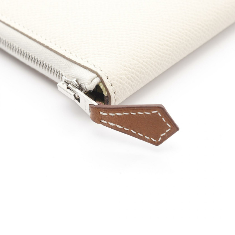 愛馬仕 Azap Silk In Around 拉鍊長皮夾，Epsom 皮革，Craie 二手 SHW K-6