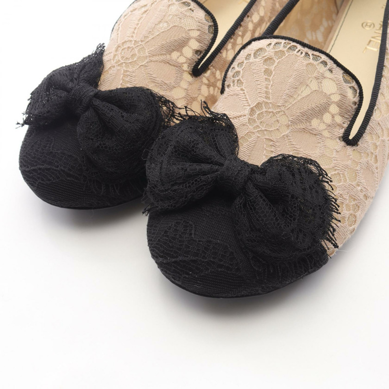 香奈兒 (CHANEL) 緞帶芭蕾平底鞋,米色/黑色,38.5碼,二手女款-10