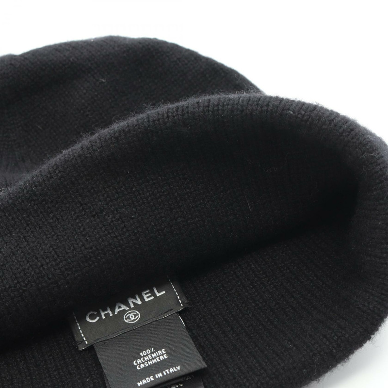 香奈兒 COCO 標誌針織帽，羊絨材質，黑色，二手女款-3