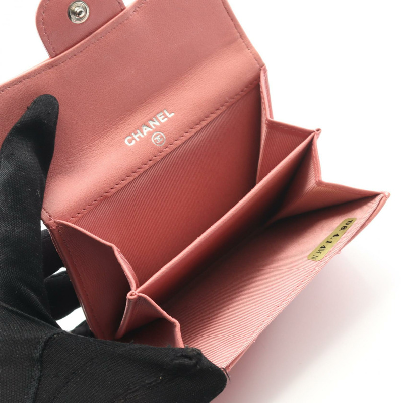 香奈兒 (CHANEL) 絎縫卡包皮夾 羊皮 粉紅 SHW 二手 女士 CC 標誌 Coco Mark-2